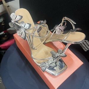 Elegant Silver Butterfly Women's Heels